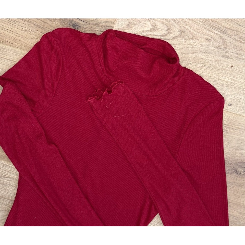 Free People Long Nights Ribbed Layering Turtleneck Medium Red Christmas Holiday